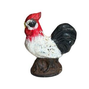 VTG Antique Miniature 3.25"Cast Iron Rooster Chicken Statue Paperweight Figurine